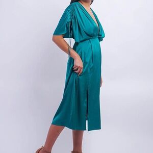CHLOE DAO HUNTER GREEN SATIN KASUMI MIDI DRESS